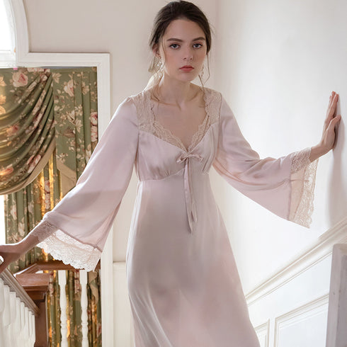 Romantic Nightgown Nightwear Princess Women Vintage Sleepwear Satin - ROUTINE FASHION
